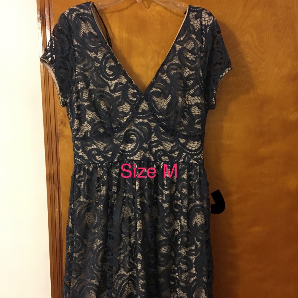 New Navy Blue lace V neck dress